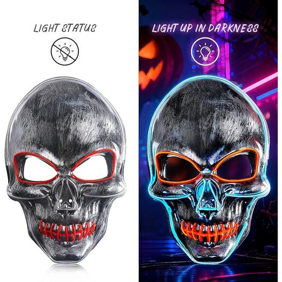 LED Mask Gloves Set Adult Teen Skeleton Glow Halloween Scary Light Up Costume - Picture 6 of 6